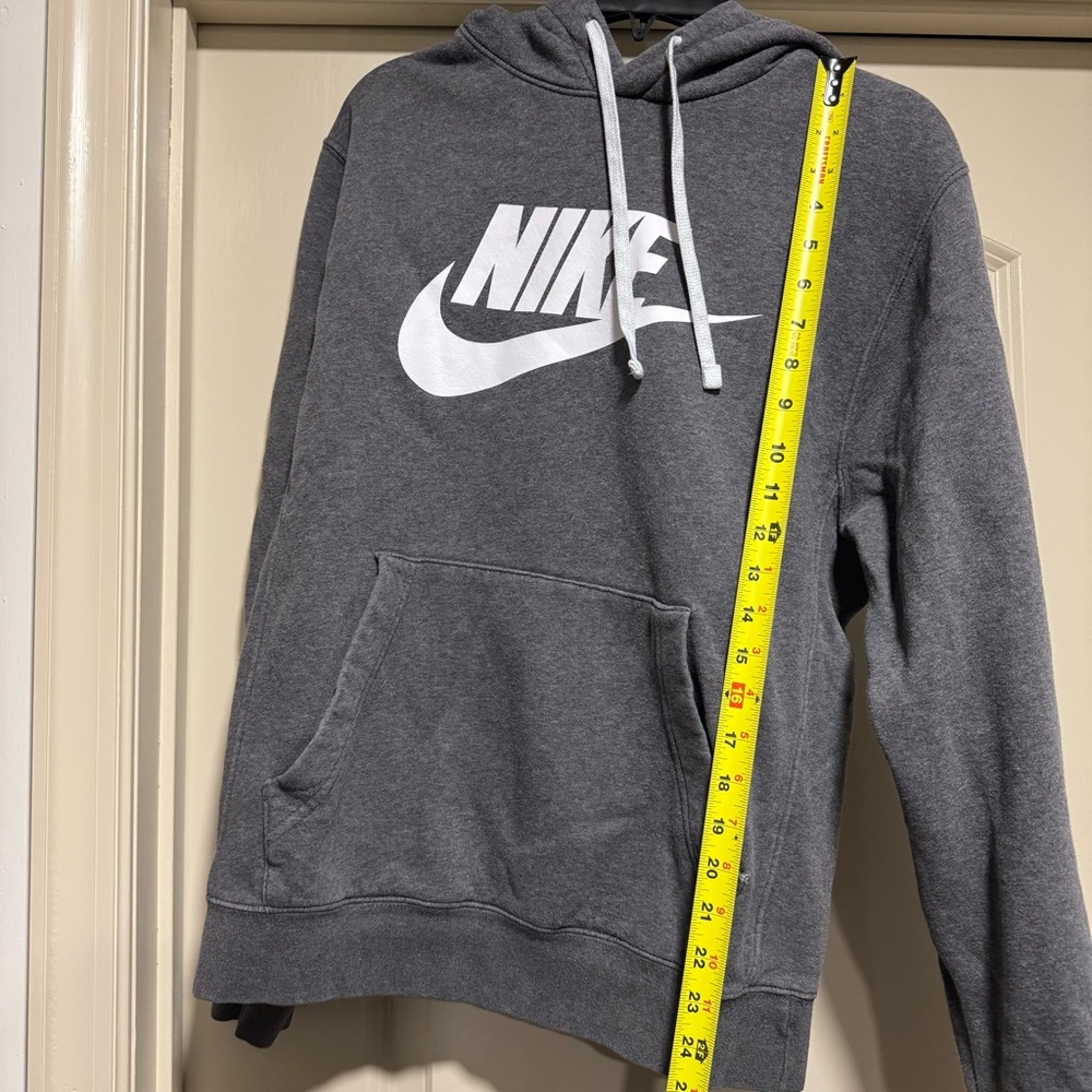 Nike Gray Hoodie White Swoosh Logo Classic Streetwear - Picture 6 of 6